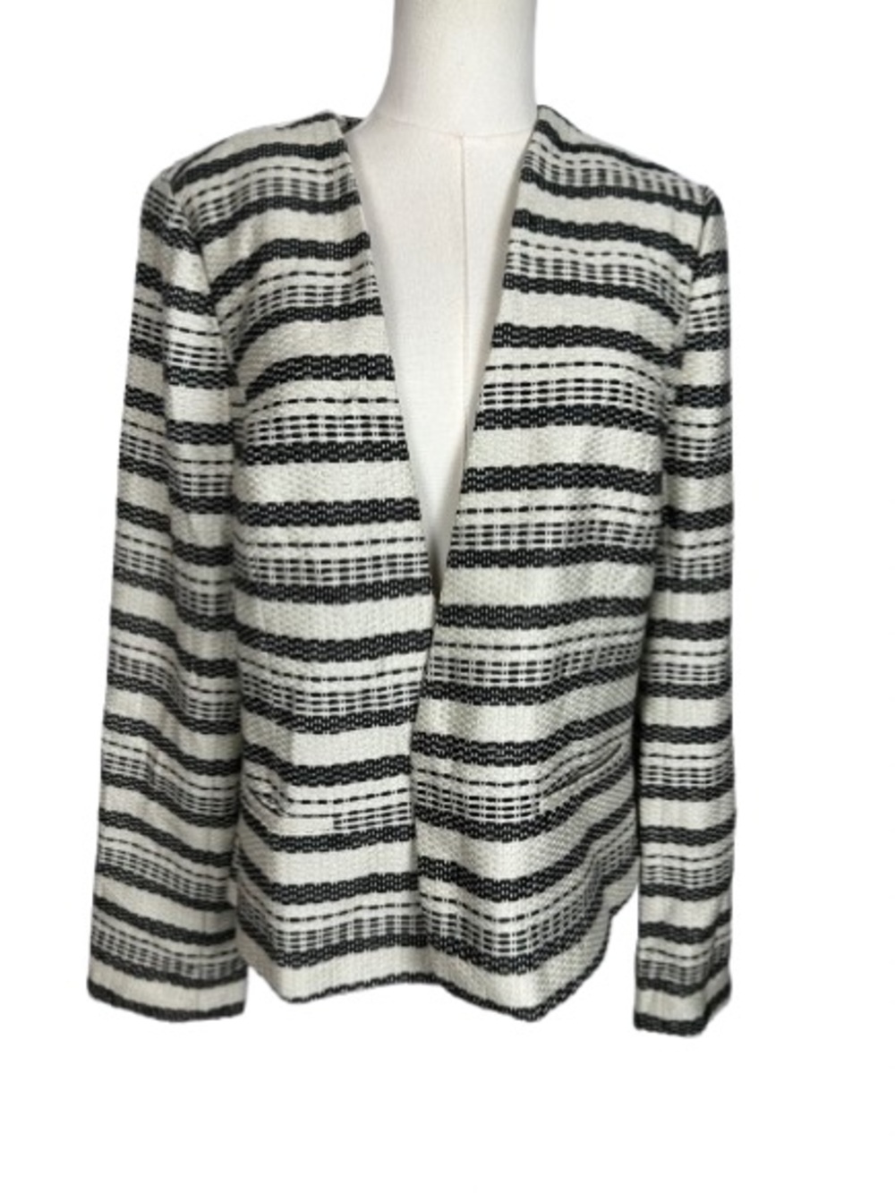 Halogen Black and White Striped Open-Front Blazer